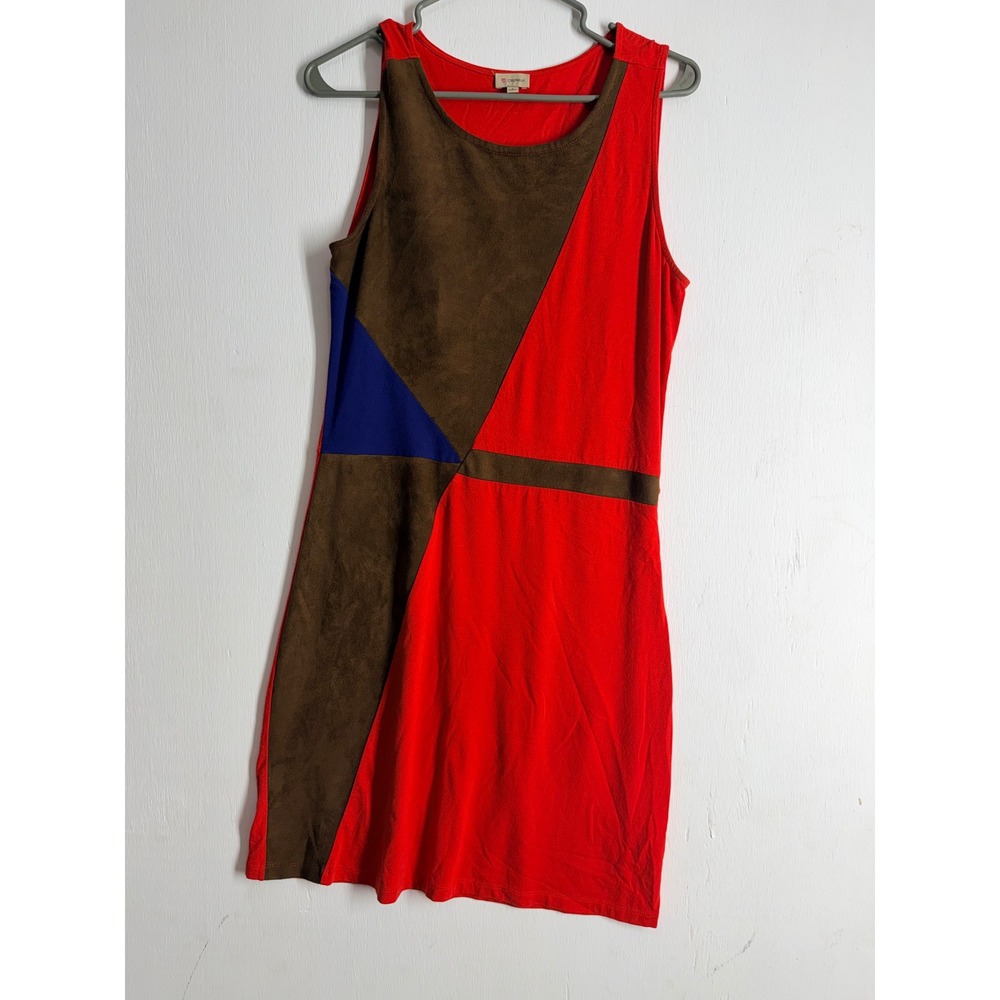 Cremieux Womens Red Colorblock Faux Suede Accent Sleeveless Mini Dress Small